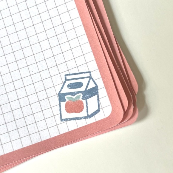 kawaii red & yellow grid ramen 🍜 & milk carton 🥛 🍑 memo sheets - Picture 8 of 10